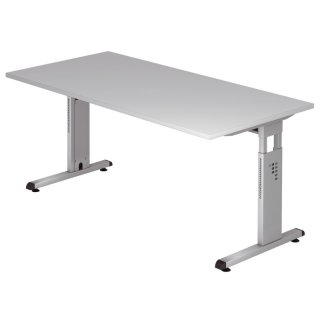 Schreibtisch C-Fuß - 160 x 65-85 x 80 cm, höhenverstellbar, Grau/Silber