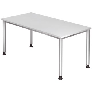 Schreibtisch 4-Fuß-Gestell r-160 x 68-76 x 80 cm, höhenverstellbar, Weiß/Silber