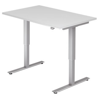 Sitz-Steh-Schreibtisch T-Fuß-120x72-119x80cm,elektr. höhenverst. wß, m.Montage