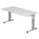 Schreibtisch C-Fuß-160x65-85x80cm,höhenverst.,Weiß/Silber,mit Montageservice
