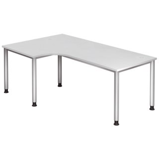 Winkeltisch 4-Fuß-rund -200x68-76-120cm,höhenverst. Winkel 90°,wß/Silber,Montage