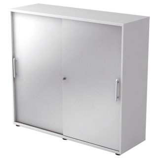 Schiebetürschrank - 3OH, 120 cm, Relinggriff, Weiß/Silber, mit Montageservice