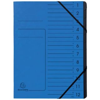 Ordnungsmappe - 12 Fächer, A4, Colorspan-Karton, blau