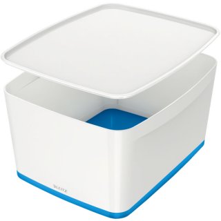 Leitz 5216 Aufbewahrungsbox MyBox Groß - A4, mit Deckel, ABS, weiß/blau