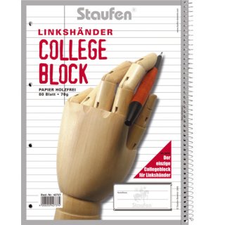 Collegeblock "Linkshänder" Original,70 g/qm,A4,kariert mit Innenrand,80 Blatt