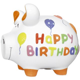 Spardose Schwein "Happy Birthday" - Keramik, mittel