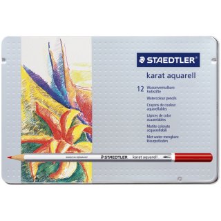 Aquarellstift karat® - 3 mm, Metalletui mit 12 Farben, sortiert