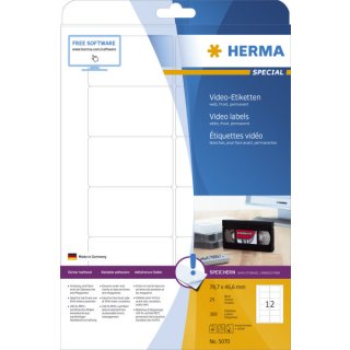 Herma 5070 Video-Etiketten A4 weiß 78,7x46,6 mm Papier matt 300 St.