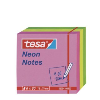 Tesa® Notes Haftnotizen, neon, 6 x 80 Blatt, grün,gelb,pink, 75mm x 75mm