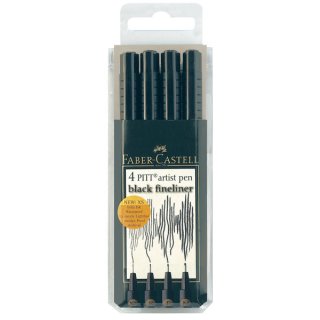 Faber-Castell Tuschestift PITT® ARTIST PEN, 4er Etui, Spitze: sortiert, Schreibfarbe: schwarz