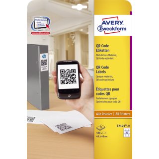 Avery Zweckform® L7121-25 QR Code Etiketten, 45 x 45 mm, 25 Blatt/500 Etiketten, weiß