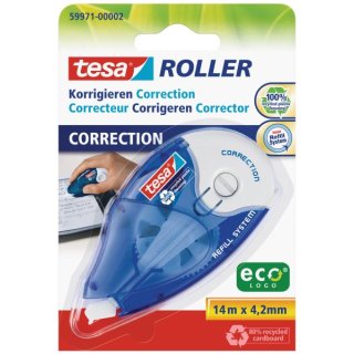 Tesa® Roller Korrigieren, Korrekturroller, nachfüllbar, blau-weiß, 14m x 4,2mm
