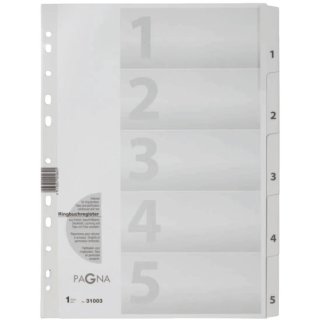 Zahlenregister - 1 - 5, Karton, A4, 5 Blatt, weiß