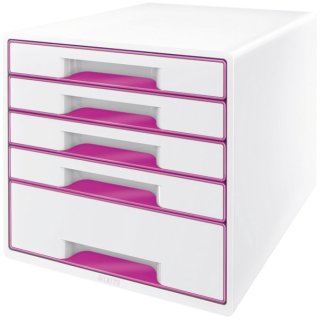 Leitz Schubladenbox WOW CUBE (A4/C4) in Weiß/Pink mit 5 Schubladen