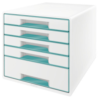 Leitz Schubladenbox WOW CUBE (A4/C4) in Weiß/Eisblau mit 5 Schubladen