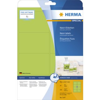 Herma 5147 Etiketten A4 neon-grün 99,1x67,7 mm Papier matt 160 St.