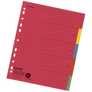 Zahlenregister - 1-5, Karton farbig, A4, 5 Farben, gelocht mit Orgadruck