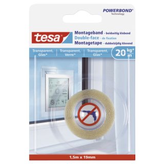Tesa® Montageband für transparente Oberflächen und Glas (20kg/m), 1,5 m x 19 mm